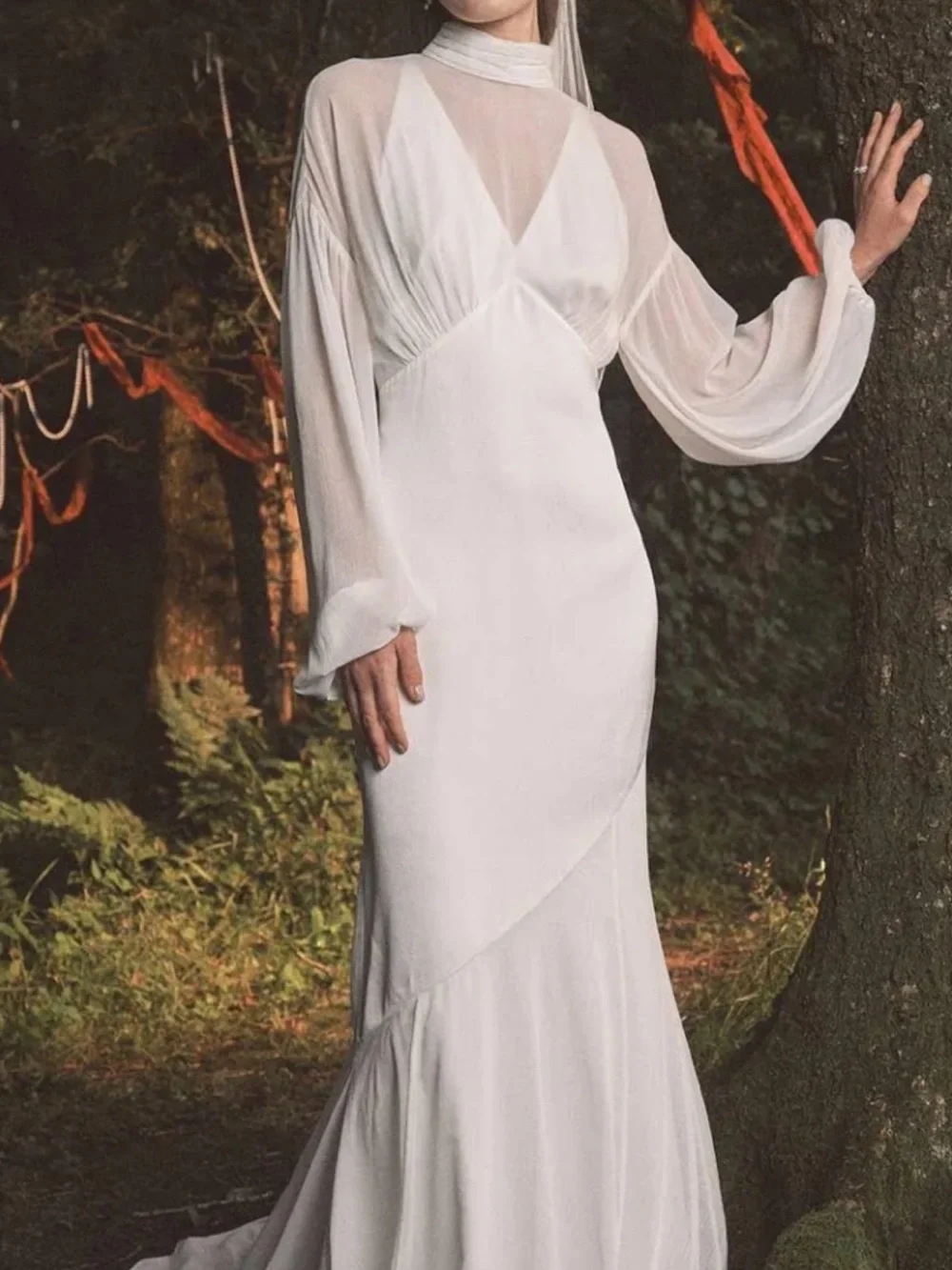 Coast Chiffon Overlay Bohemian Long Sleeve Maxi Wedding Dress - Picture 1 of 4